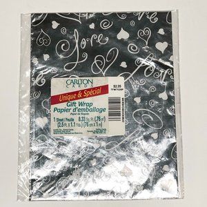 Vintage Carlton Cards Gift Wrap Valentine Foil Love New Sealed Rare 8.33 Sq Ft